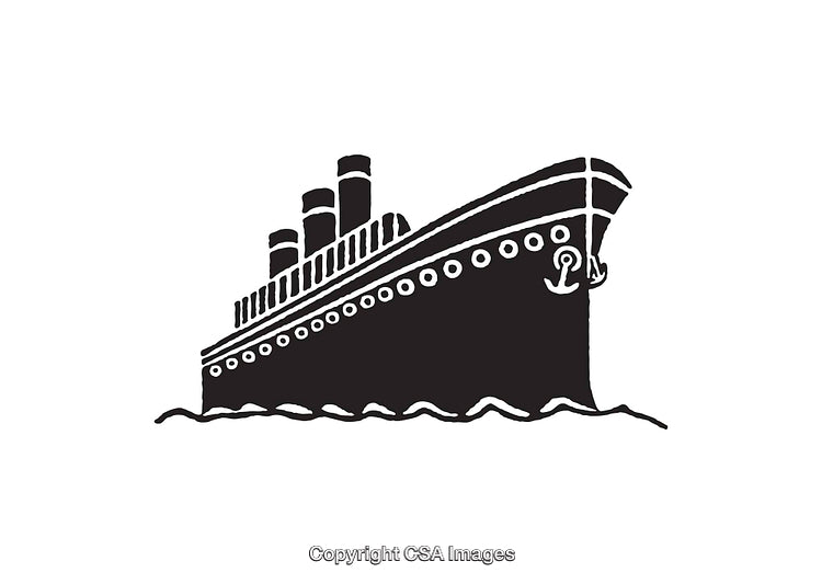 Elegant Black and White Line Art of Vintage Steamship at Sea