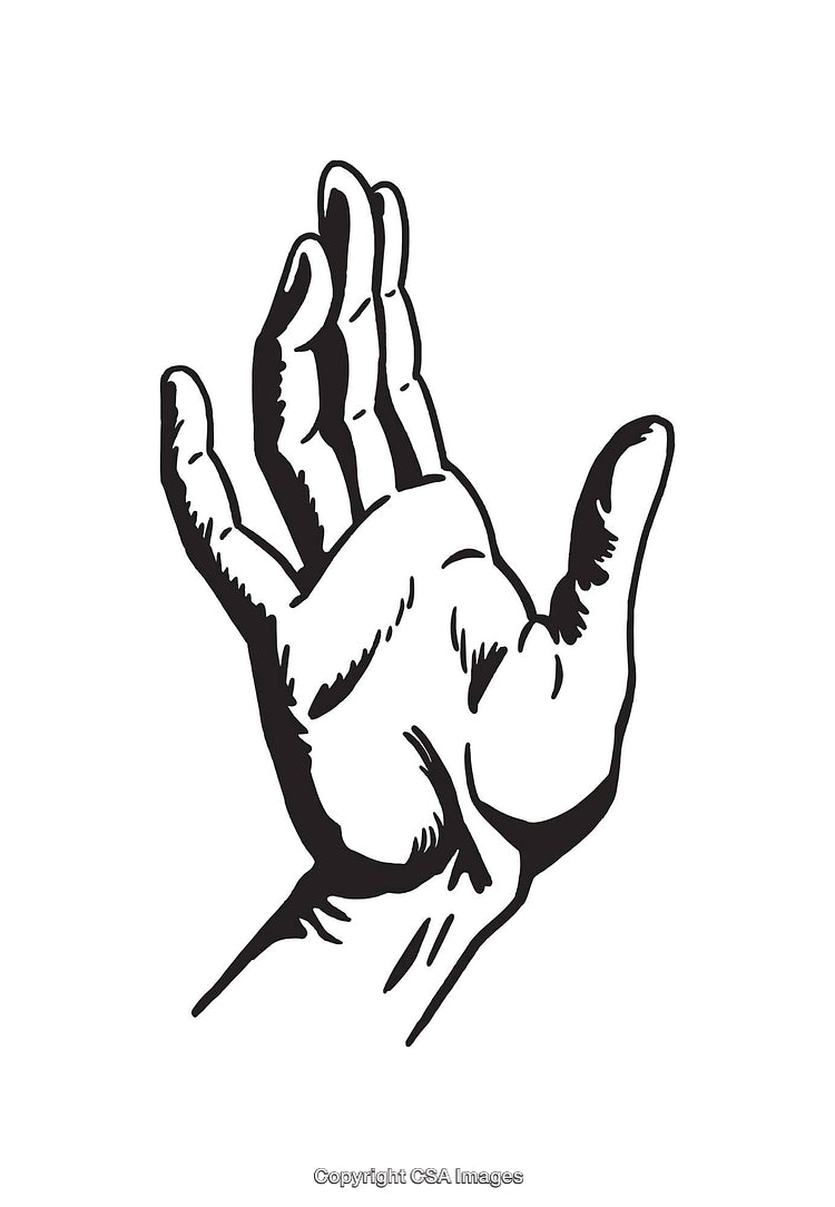 Black and White Line Art of Open Hand Gesture Sketch
