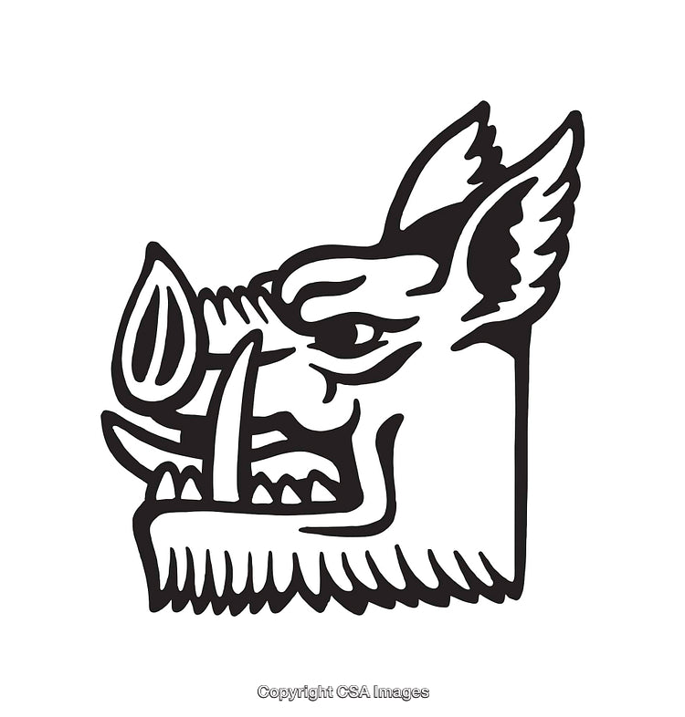 Black and White Line Art of a Stylized Boar Head