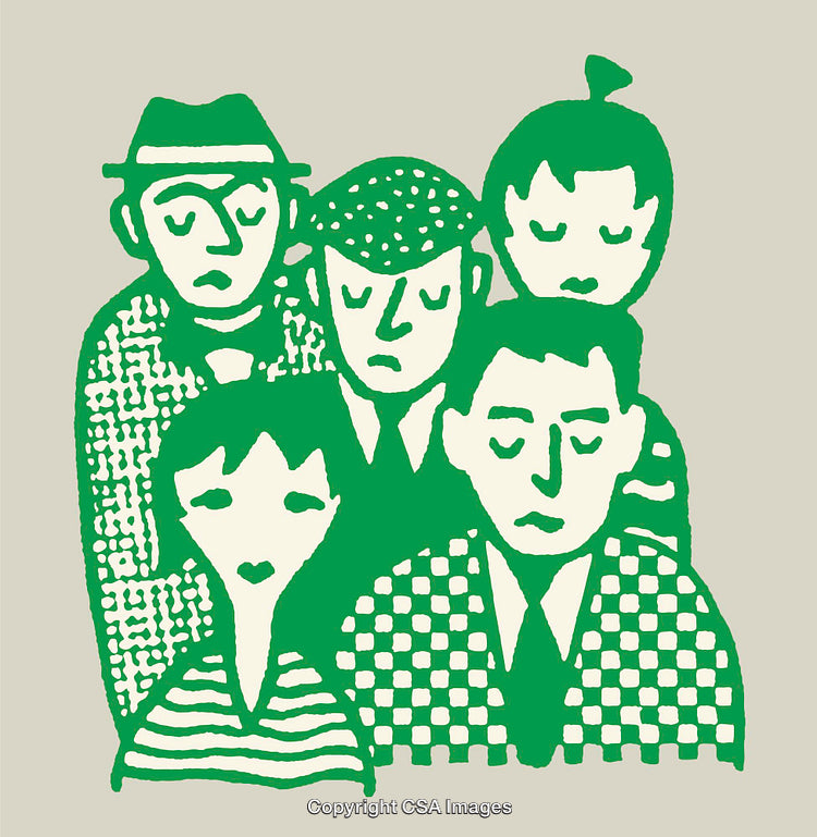 Illustration of a Group of People in Artistic Green Line Art Style