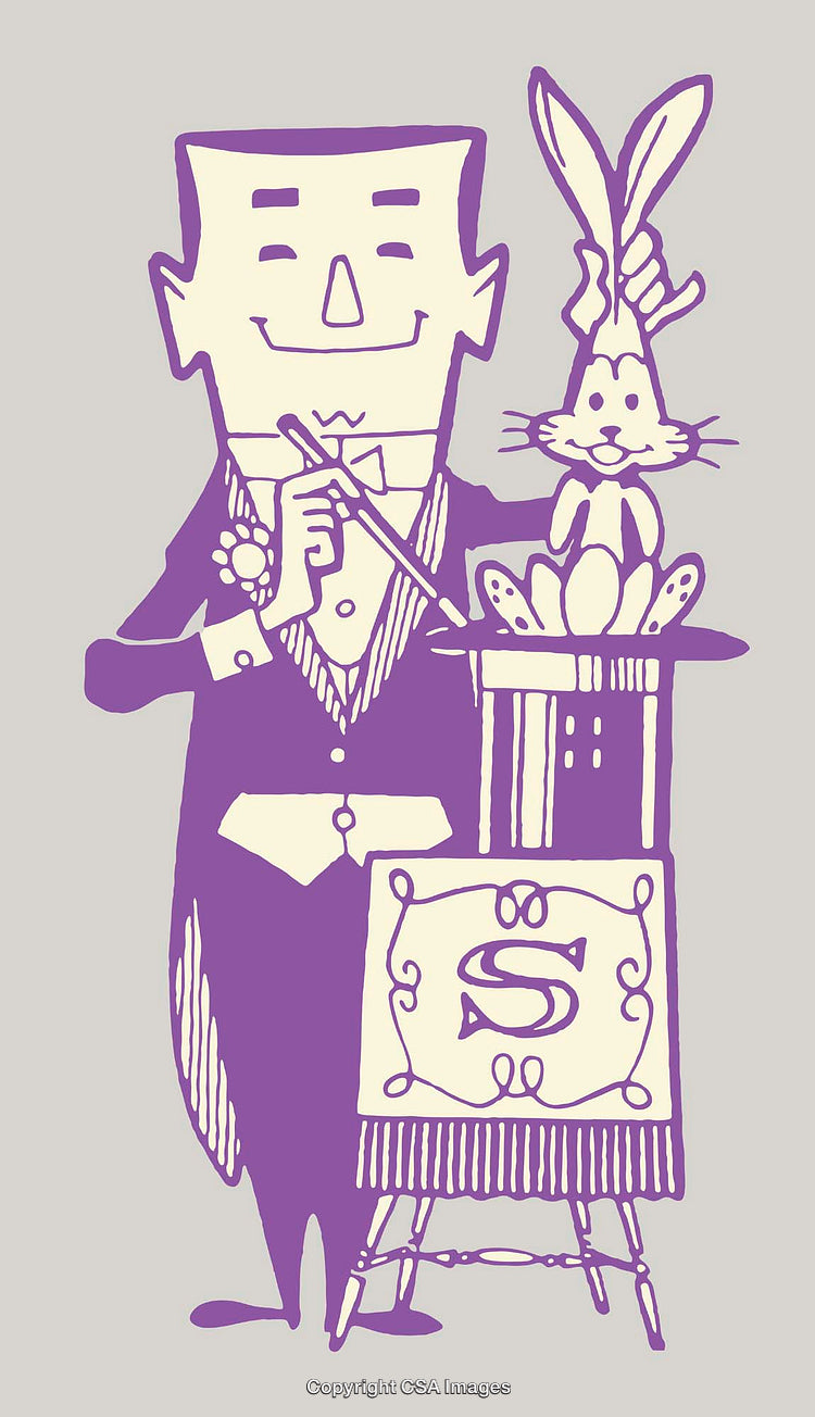 Charming Magician Performing Trick with Rabbit From Hat