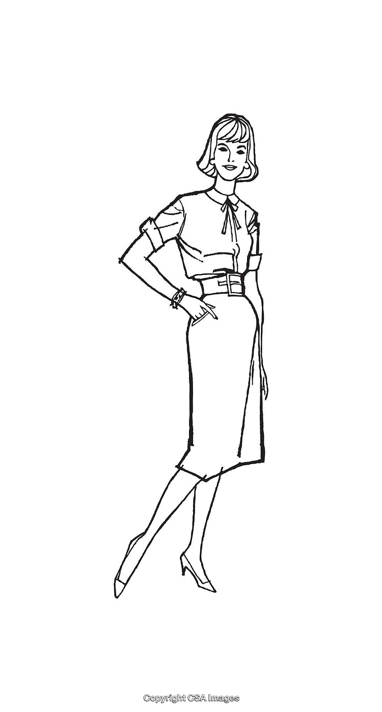 Elegant Line Art Illustration of a Stylish Woman in a Formal Dress