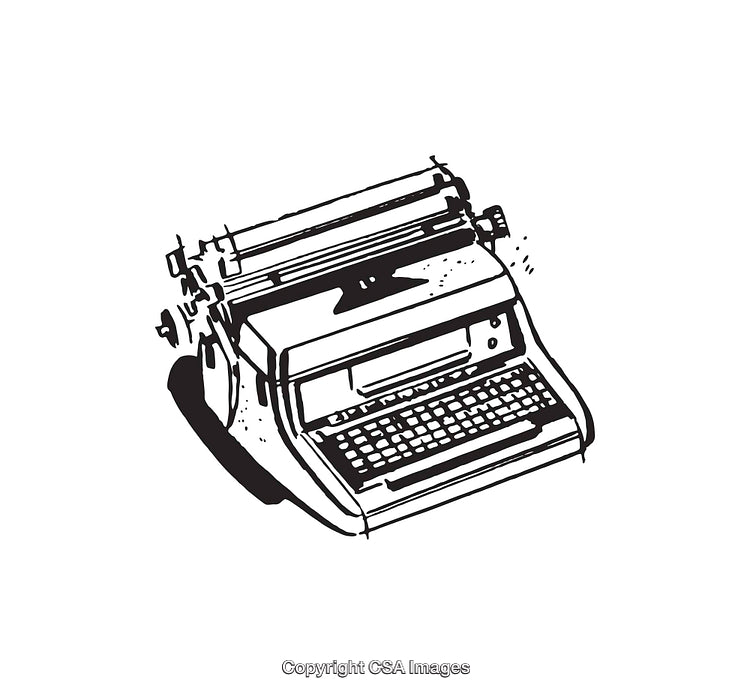 Illustration of a Vintage Typewriter in Black and White Line Art Style