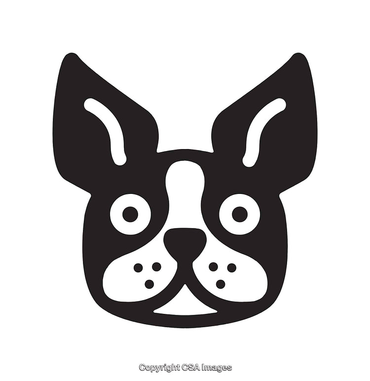 Black and White Line Art Illustration of a Dog Face with Big Ears