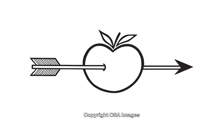 Minimalist Line Art Illustration of an Apple Pierced by an Arrow