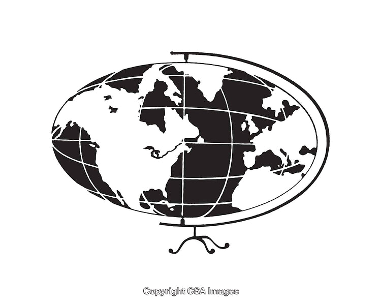 Black and White Line Art Illustration of a World Globe
