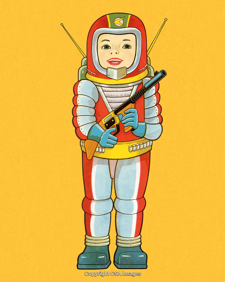 Vintage Styled Child in a Futuristic Space Suit Illustration