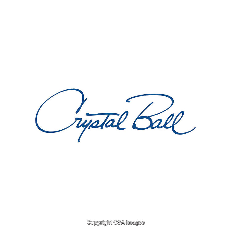 Elegant Blue Handwritten Script of 'Crystal Ball' on White Background
