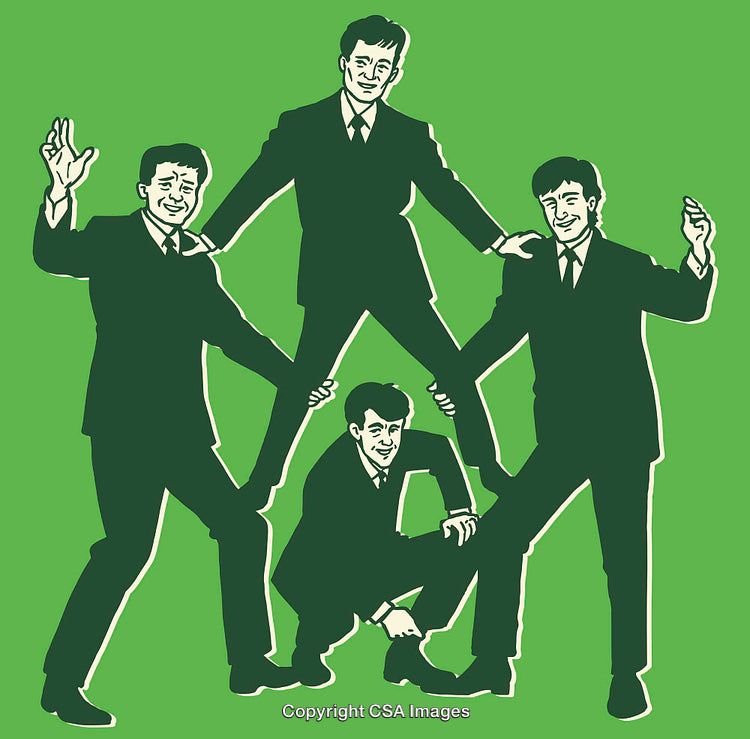 Color Line Art Illustration of Four Men Forming a Human Shape