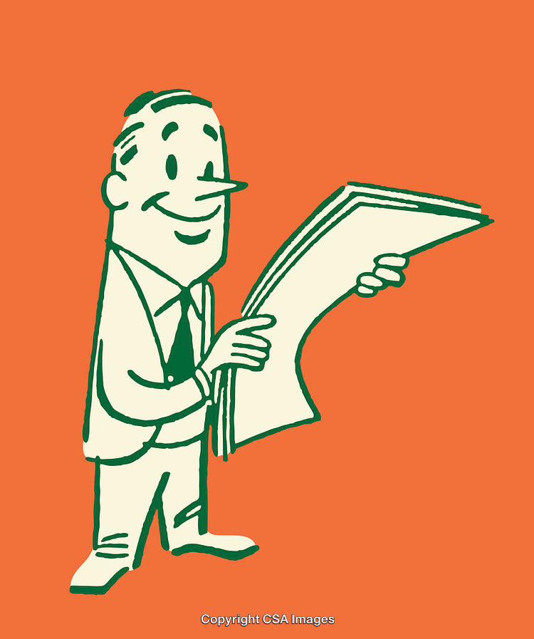 Vintage Style Businessman Illustration with Cheerful Expression on Orange Background