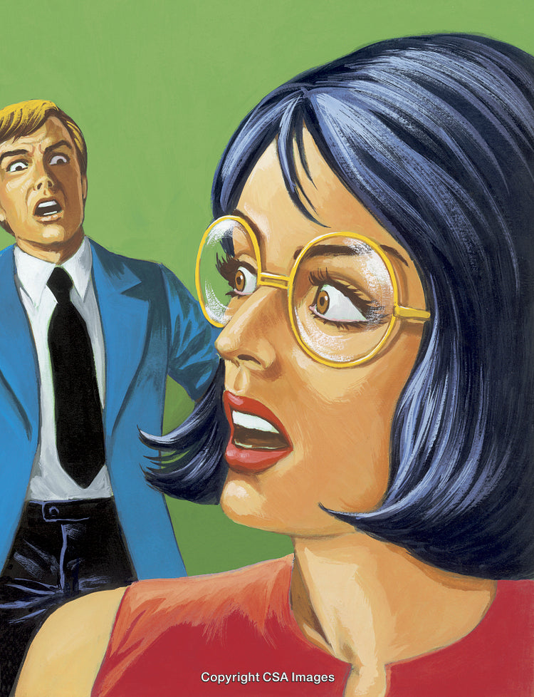 Vintage Illustration of Surprised Characters in Retro Artistic Style