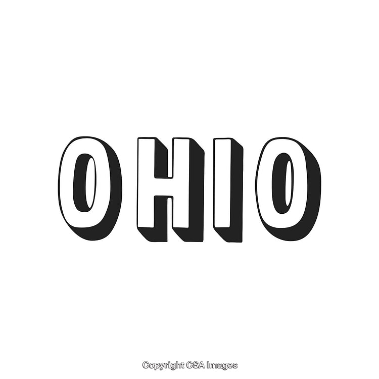 Ohio Typography Text in Bold Black and White 3D Design on White Background