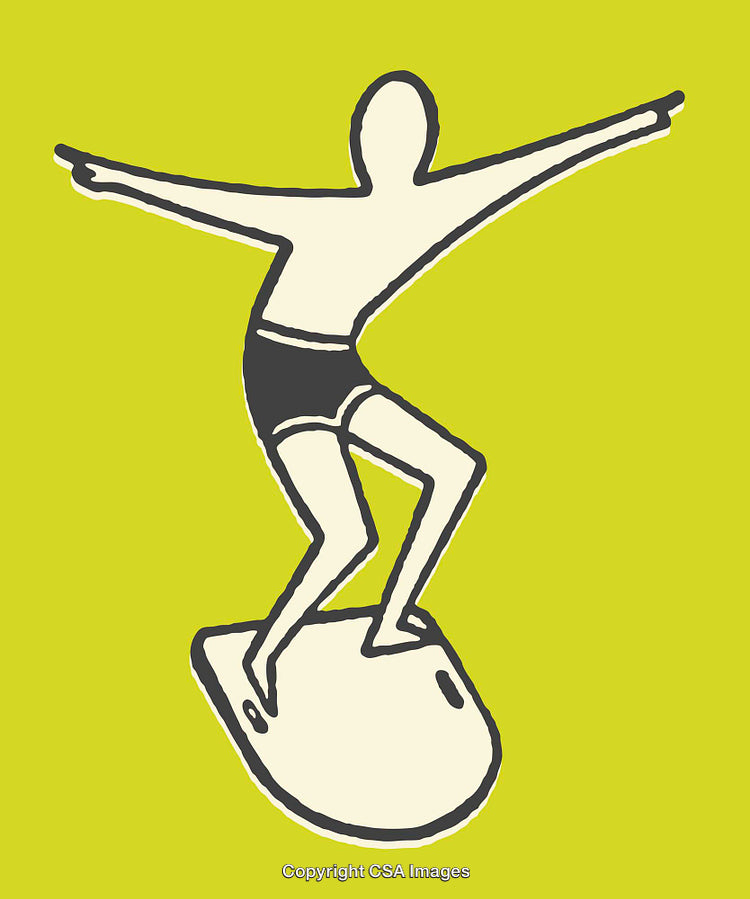 Dynamic Line Art of Figure Surfing on a Vibrant Lime Background