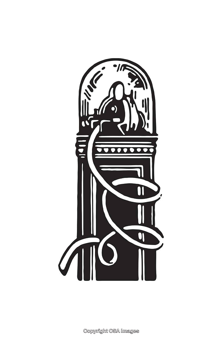 Vintage Retro Jukebox Line Art Illustration with Music Details