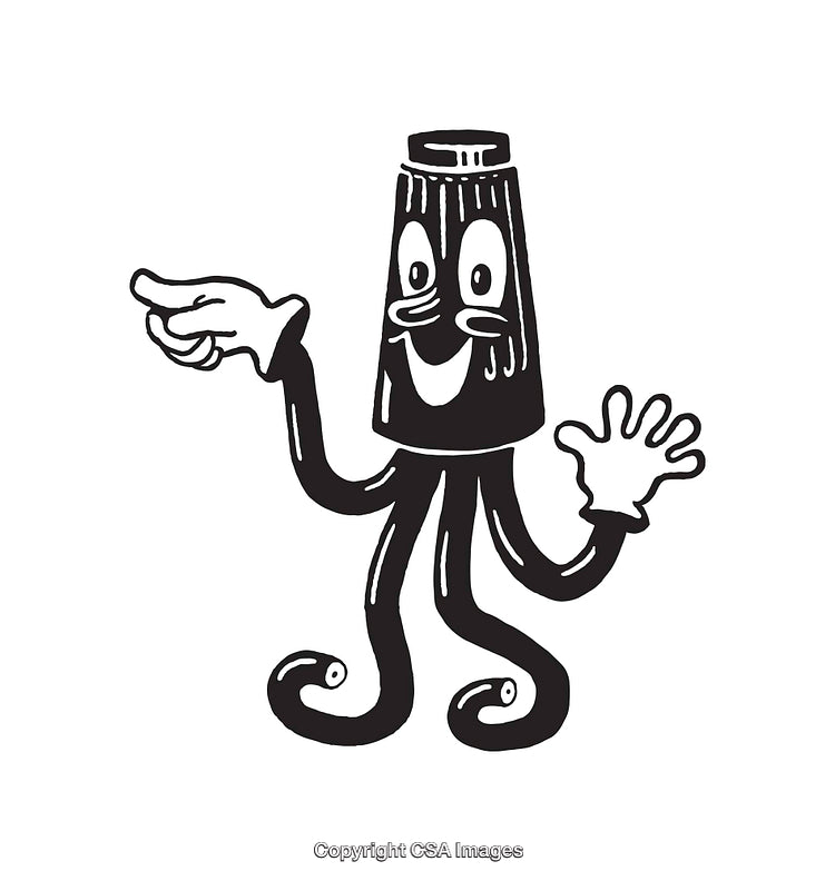Playful Black and White Cartoon Illustration of a Cheerful Character