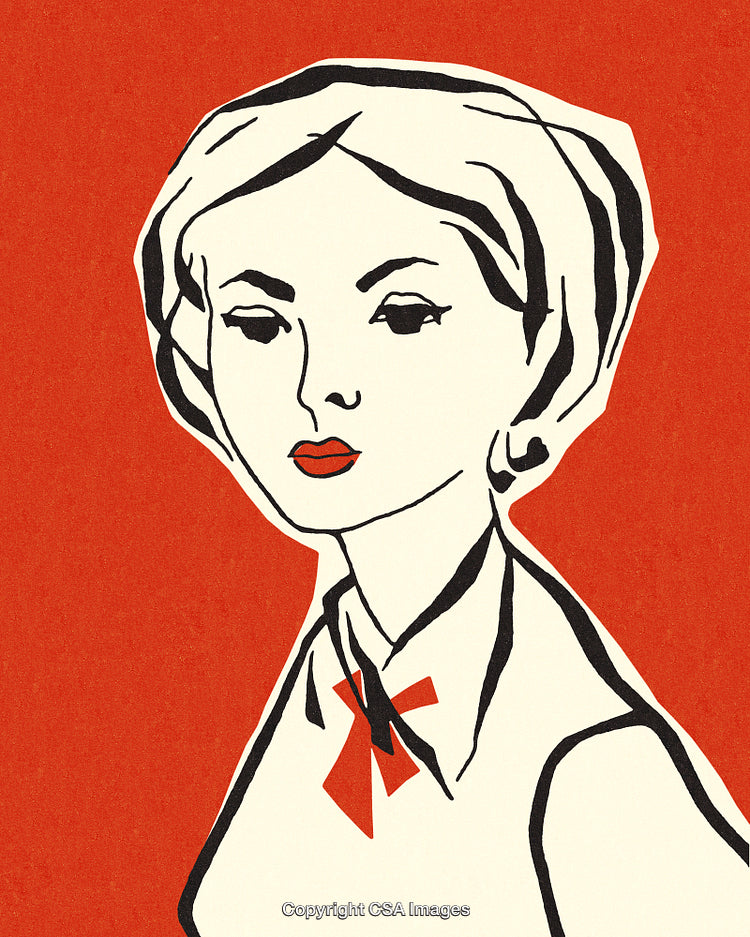 Bold Vintage Illustration of a Woman With Red Lips and Retro Style