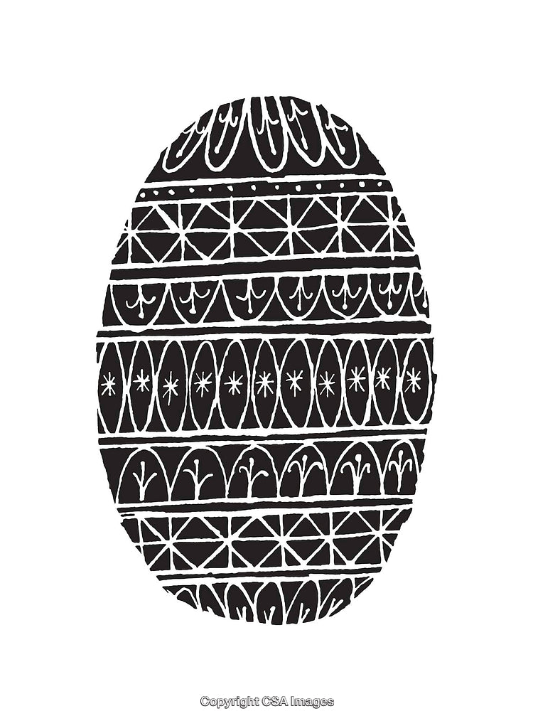 Traditional Black and White Decorative Line Art Egg Illustration