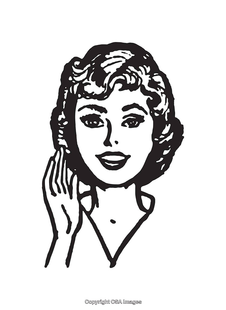 Retro Black And White Hand-Drawn Woman Illustration In Vintage Style