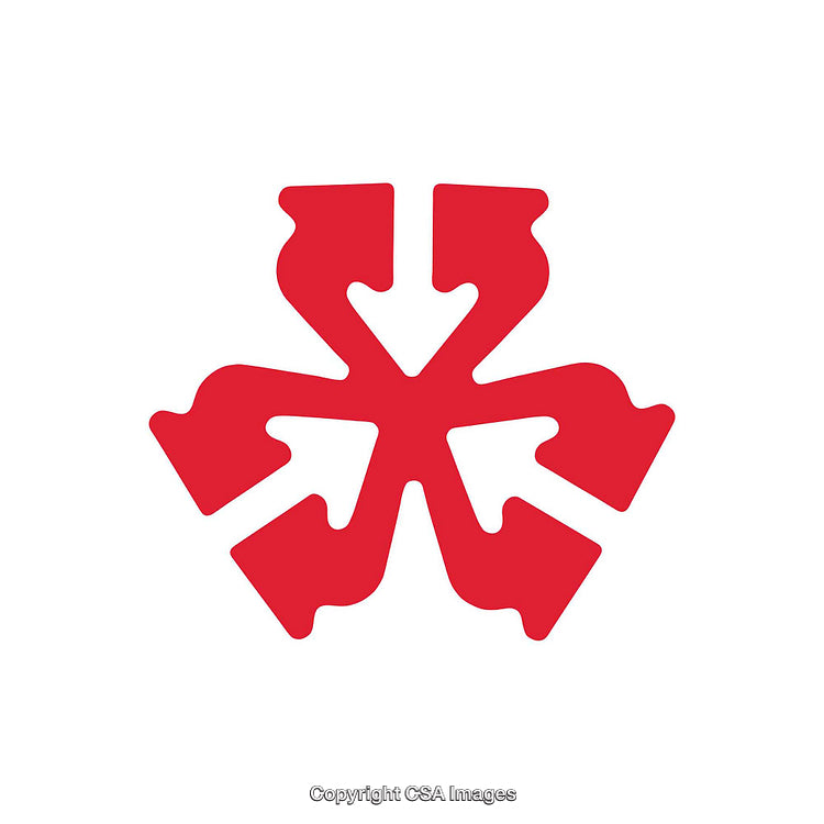 Red Abstract Shape Formed by Intersecting Arrows on White Background