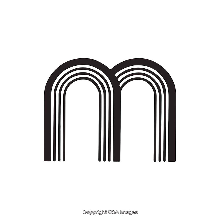 Bold Stylized Letter M Graphic in Monochrome Design