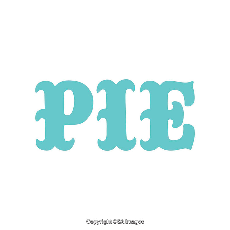 Turquoise Stylized Wordart Featuring the Word 'Pie' in Bold Typography