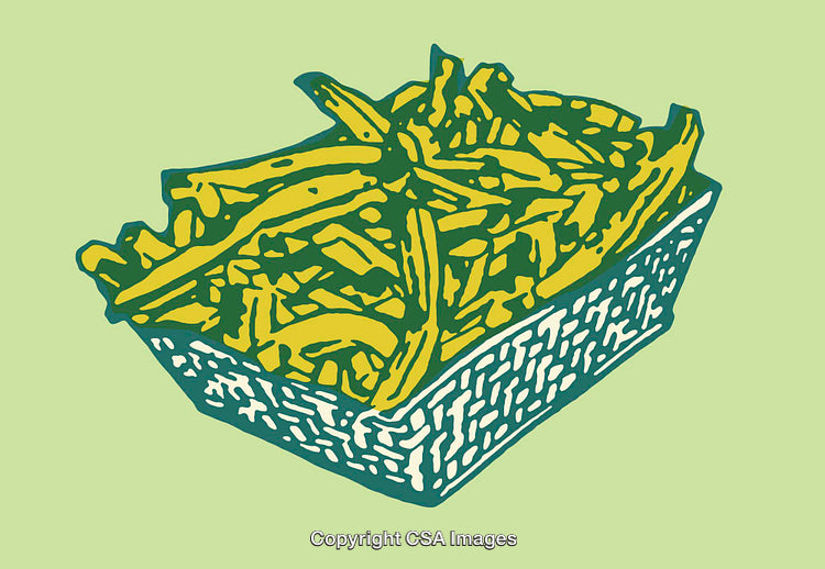 Playful Colorful Illustration of Crispy Fries in a Tray on Green Background