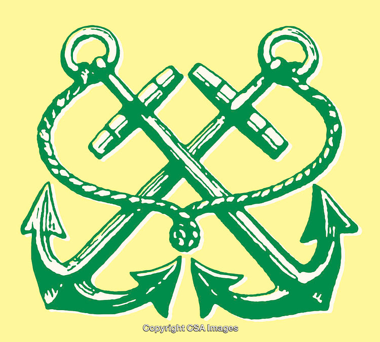 Green Crossed Anchors Illustration on a Yellow Background