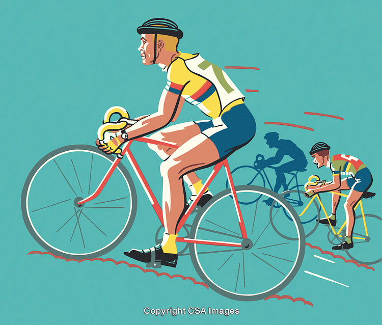 Cyclists Competing in a Race in a Vintage Illustrated Style
