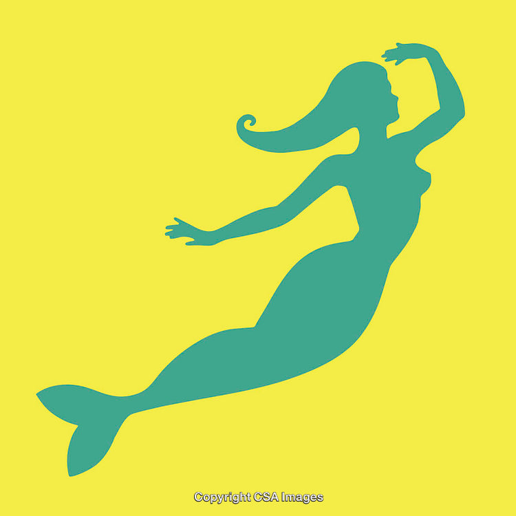 Colorful Mermaid Silhouette Illustration on a Bright Yellow Background
