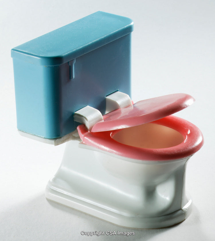 Small Plastic Toy Toilet with Blue Tank and Pink Seat