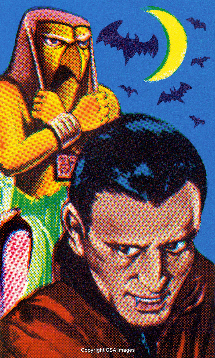Vintage Comic Artwork Featuring Mysterious Characters in Dramatic Composition