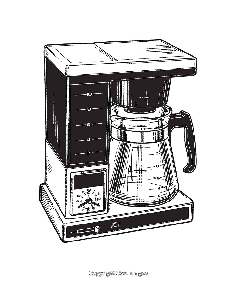 Vintage Coffee Maker Line Art Illustration in Black and White