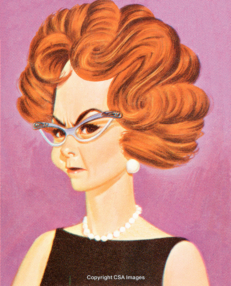 Vintage Illustration of Woman Wearing Glasses with a Stern Facial Expression