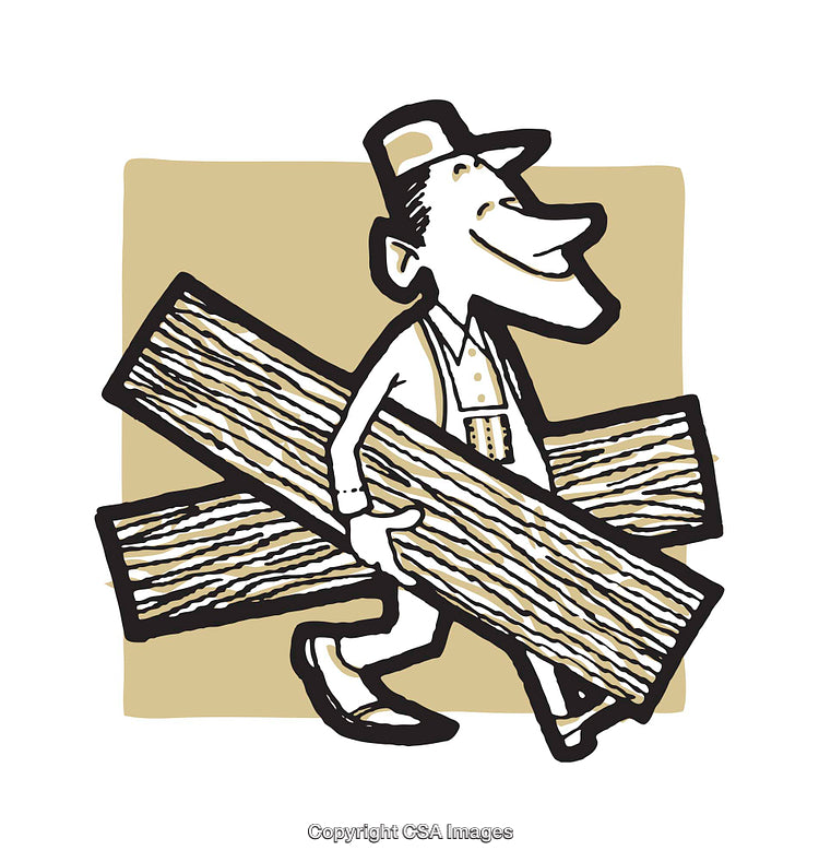 Illustration of a Happy Worker Carrying Lumber in Retro Style