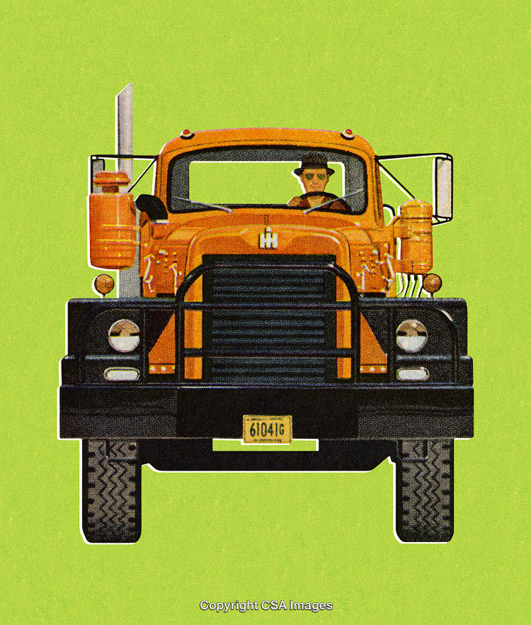 Bright Orange Truck on a Green Background Representing Transportation and Industry