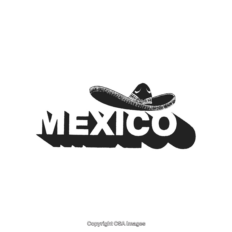 Stylized Mexico Logo Featuring Sombrero Design in Monochrome Artwork