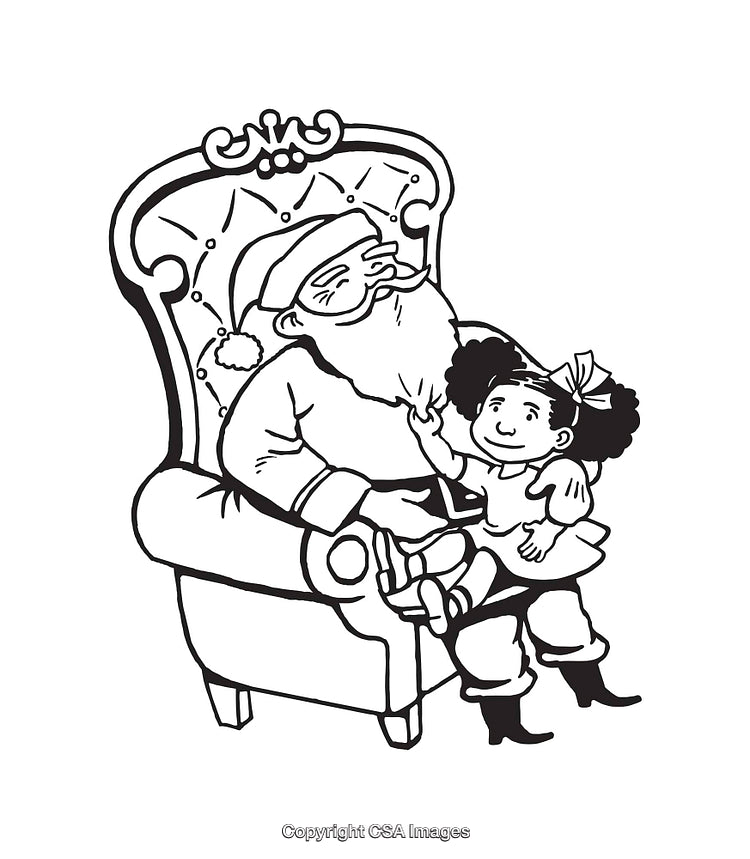 Black And White Illustration of Santa Claus and Child Interaction Scene