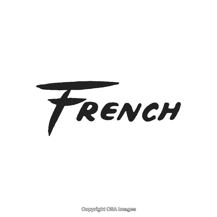Handwritten Lettering Design Featuring 'French' in Black Script on White Background