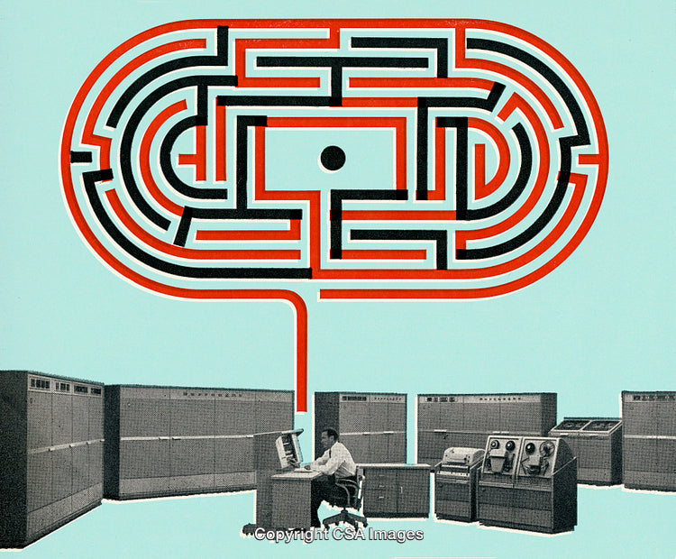Retro Computing Visualization with a Conceptual Maze and Mainframe Setup