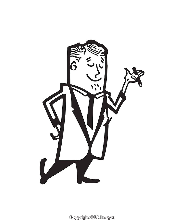 Retro Styled Businessman Cartoon Character with Confident Gesture