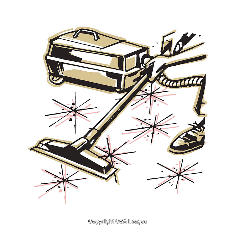 Illustration of a Vacuum Cleaner Performing Carpet Cleaning Action with Spark Effects