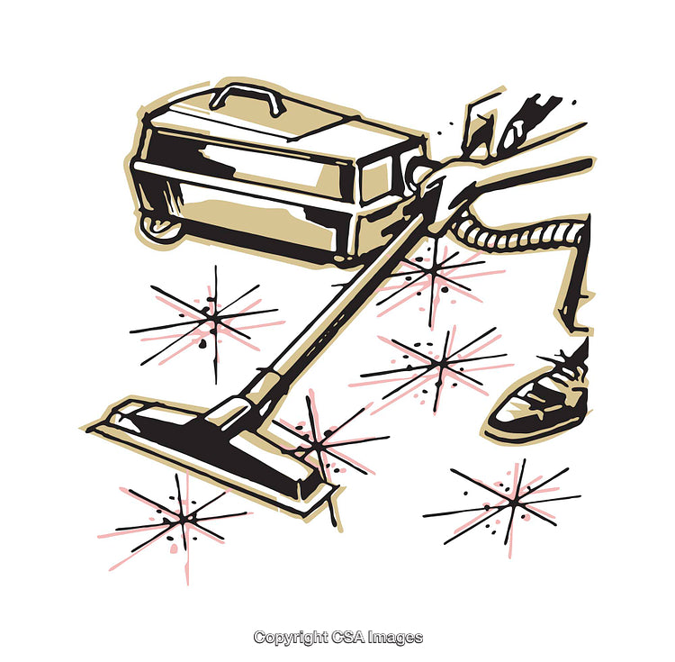 Illustration of a Vacuum Cleaner Performing Carpet Cleaning Action with Spark Effects