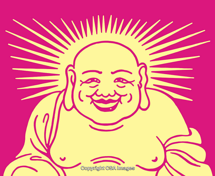 Vibrant Line Art of Smiling Figure with Radiant Background