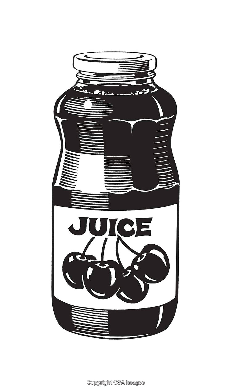 Black and White Line Art of a Cherry Juice Bottle