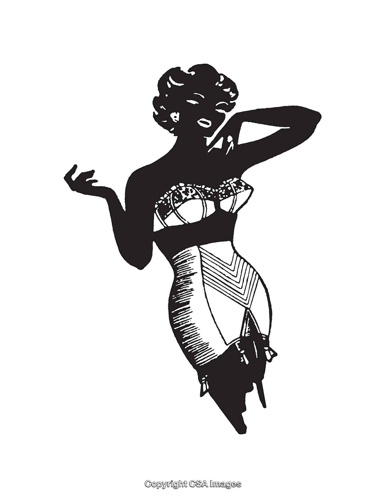 Vintage Silhouette Illustration of a Glamorous Woman in Vintage Attire