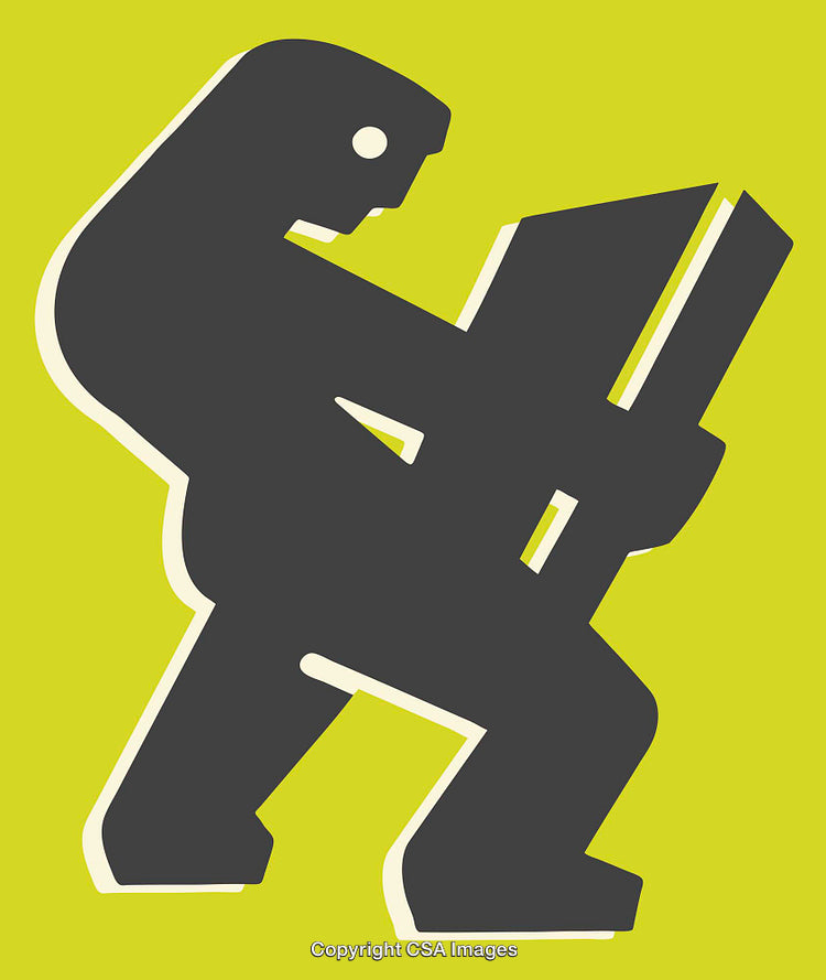 Abstract Illustration of a Stylized Person Reading a Book on Yellow Background
