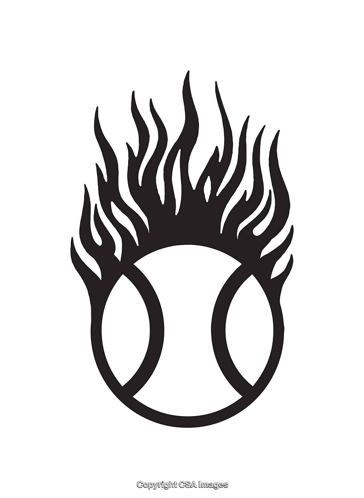 Minimalist Black and White Flaming Baseball Line Art Illustration