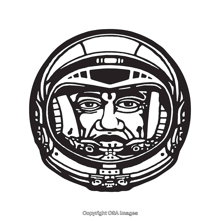 Detailed Black and White Line Art of an Astronaut Face in a Helmet