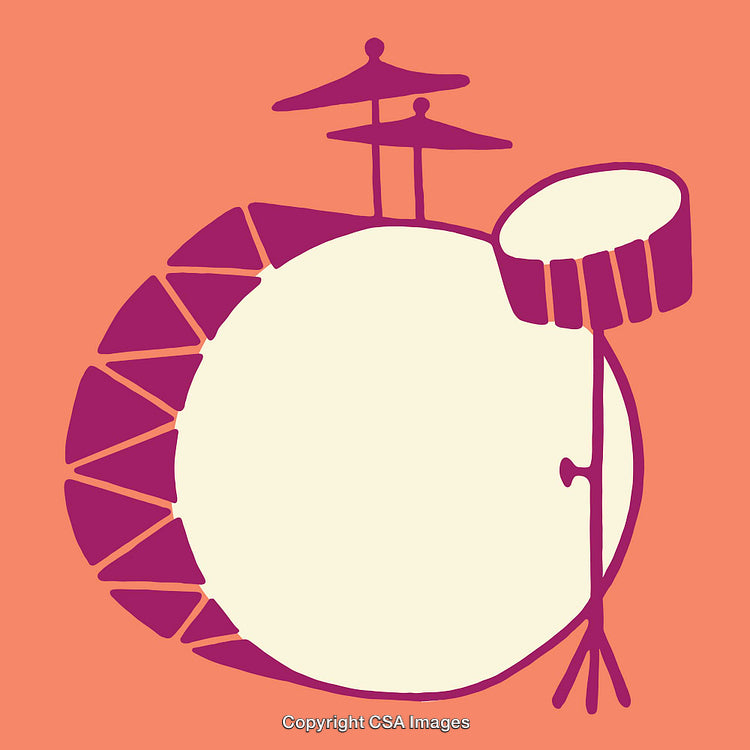 Abstract Line Art Illustration of Cymbals and Percussion Instrument on Orange Background