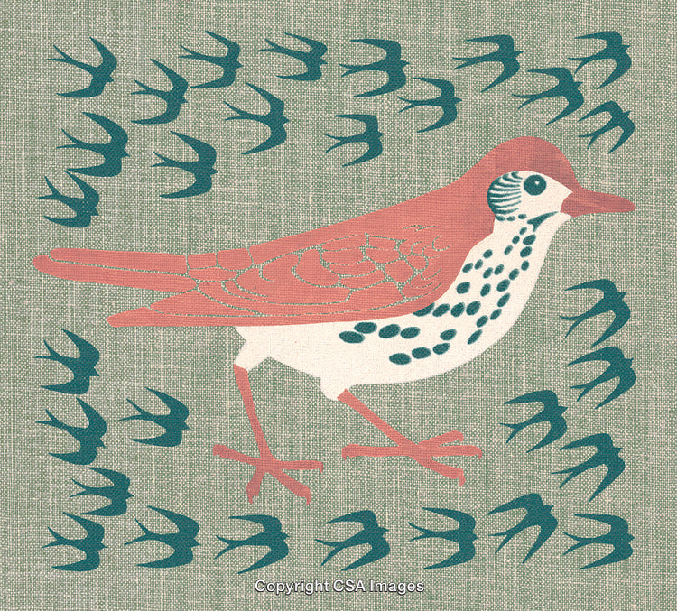Artistic Illustration of a Bird Surrounded by Flying Swallows in Modern Design